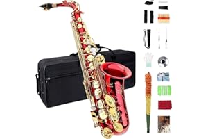 MEPERG Eb Alto Saxophone - Beginner & Student Model, Professional Quality, Adult Size, Red Finish