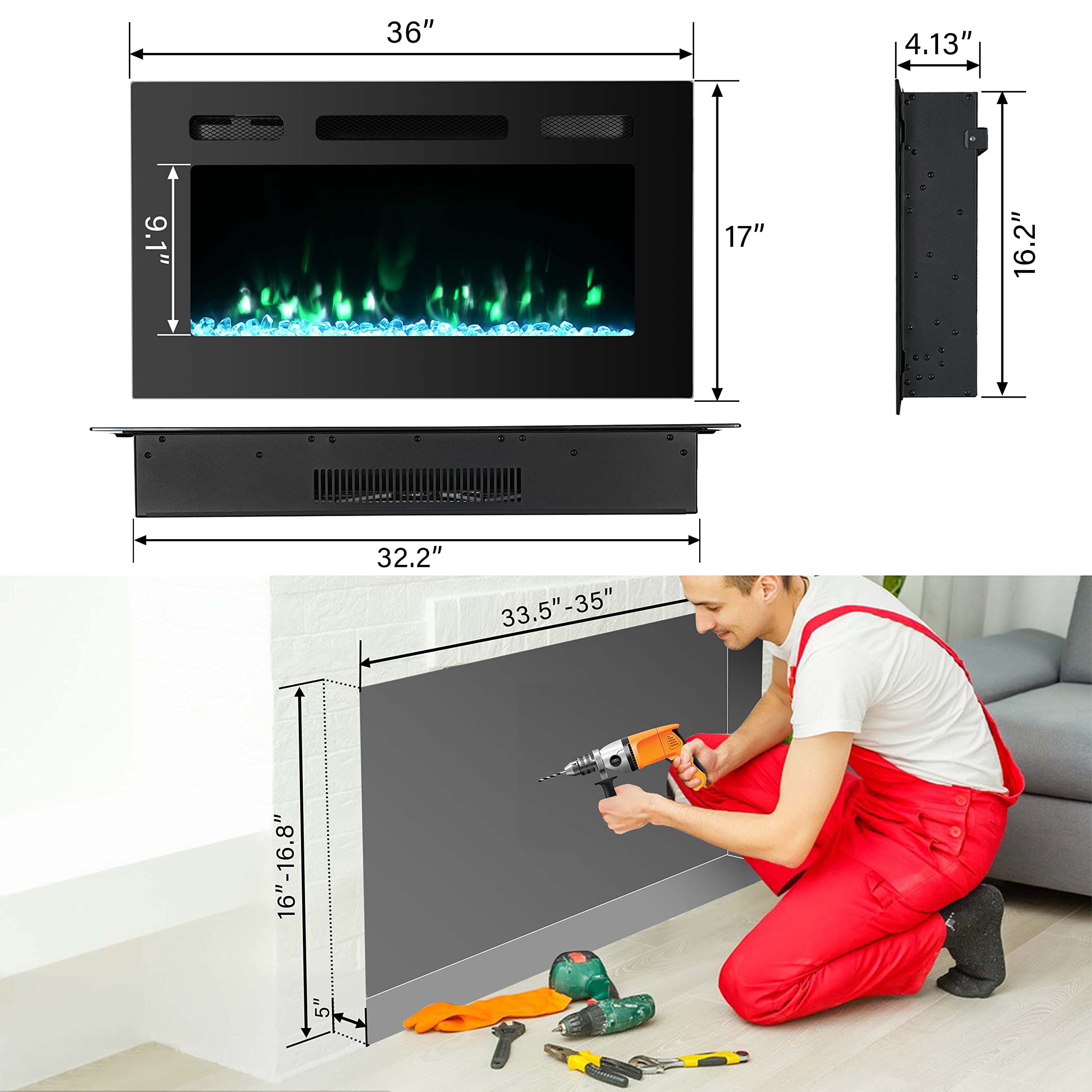 Mua 36 inch Electric Fireplace Inserts, Electric Fireplace Wall Mounted