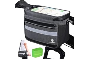 Zyxformis Bike Handlebar Bag, 6L Phone Cycling Mount Front Bags with TPU Touch Screen Phone Holder, Water Resistant Bicycle Storage Bag Bicycle Basket with Reflective strip for Bike Scooter E-bike