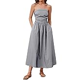 Dsewpaur Women Striped Strapless Maxi Dress Summer Casual Sleeveless Flowy Tube Long Dress with Pocket