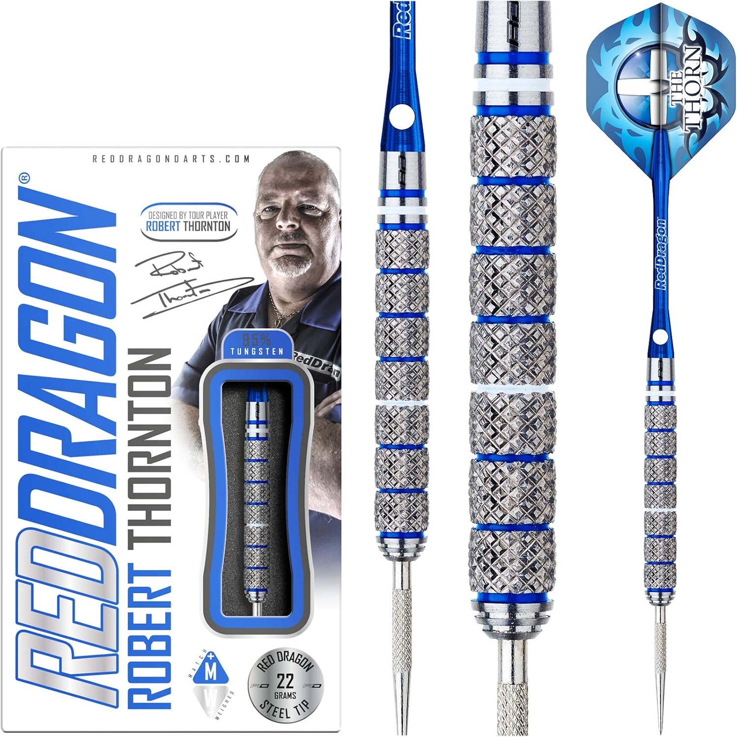RED DRAGON Robert Thornton 22g Tungsten Darts mit Flights und Schäfte