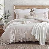 Bedorm Beige Duvet Cover Queen Shabby Chic Bedding Soft Breathable Washed Microfiber Ruffle Duvet Cover Coquette Cute Comforter Cover Girls Women