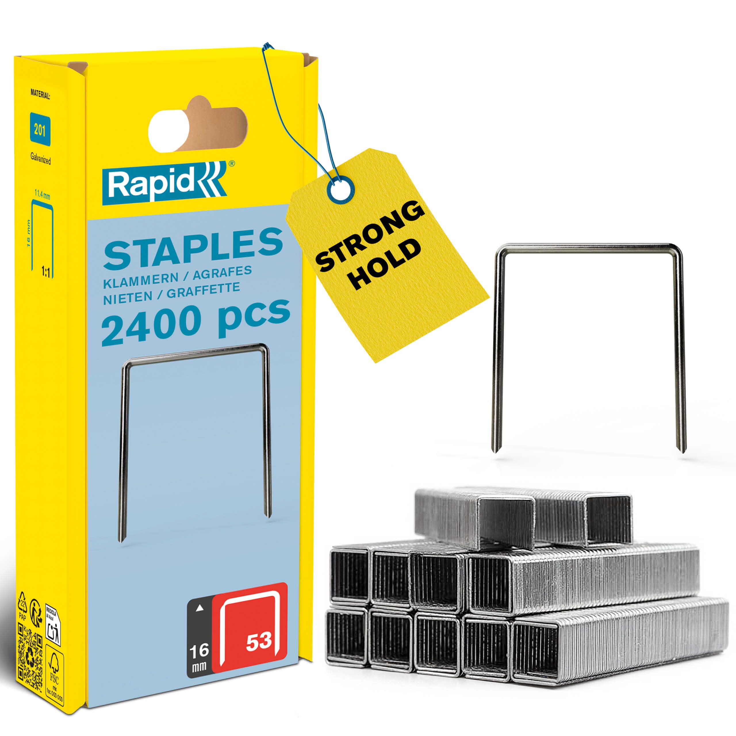 Rapid High Performance Staples, No.53, Leg Length 16 mm, 5000202 - 2400 Pieces