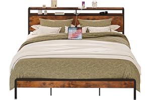 IRONCK California King Bed Frames, Platform Bed with Storage Headboard and Charging Station, Heavy Duty Metal Slats, Noise Free, Easy Assembly, Vintage Brown