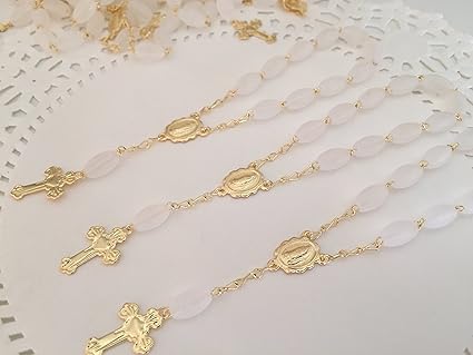 Amazon Com 35 Pc Baptism Favors Mini Rosaries Frosted White With