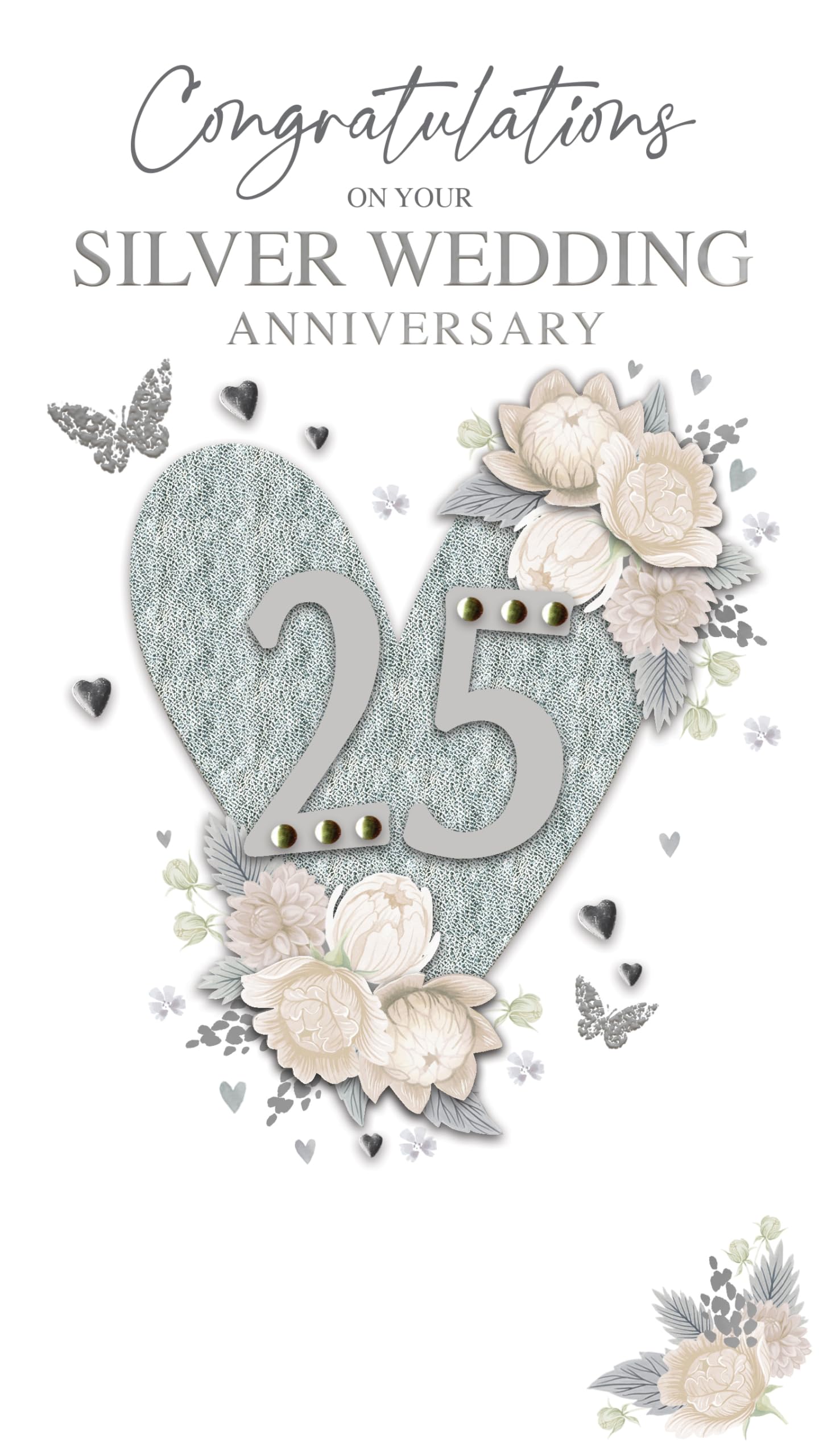 Congratulations Silver Wedding Anniversary 25 Hand-Finished Anniversary Card JGS776