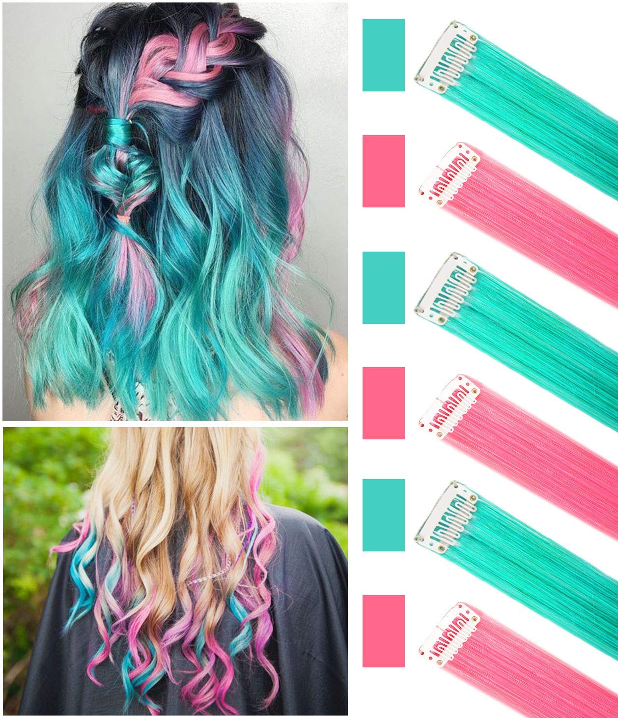 Buy Biniha Pink Teal Pink Teal Hair Extensions Colored Party