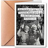 PTRUKD Funny Birthday Card for Best Friend Female - Bad Influence Drinking Humor - Hilarious Vintage Photo Greeting Card for BFF, Sister, Long Time Friend - 400GSM Heavy Stock with Envelope