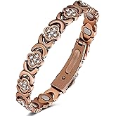 Feraco Pure Copper Bracelets for Women, Ultra Strength Magnetic Therapy Bracelet for Pain Relief with Neodymium Magnets & Sparkling Cubic Zirconia, Adjustable, Infinite Clover Jewelry