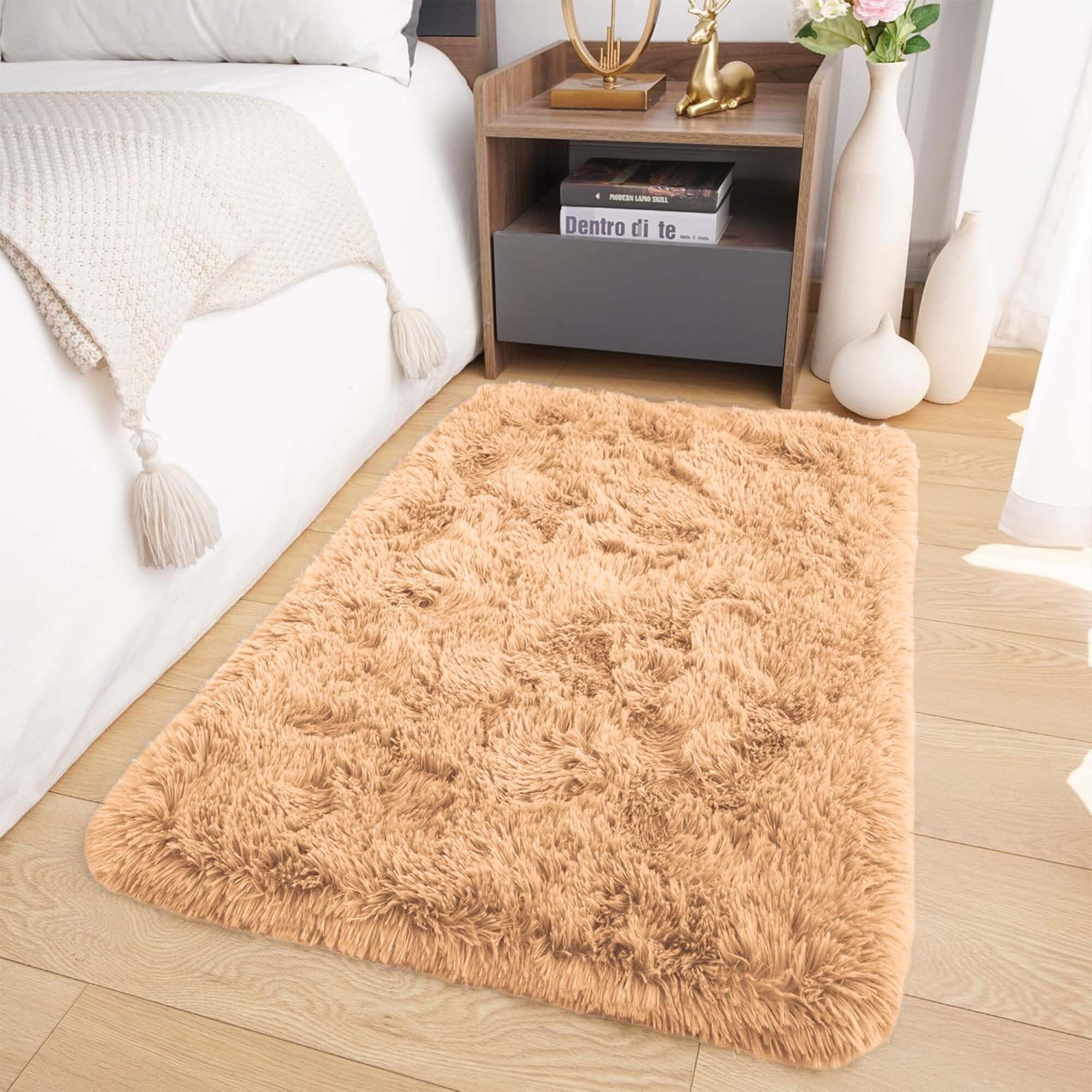 Oxford Homeware Rugs Living Room 60x110 cm – Beige Area Rugs for Bedroom Small – Fluffy Shaggy Super Soft Non Slip Rug Washable Modern Floor Carpets Bedside Rug for Kids Room