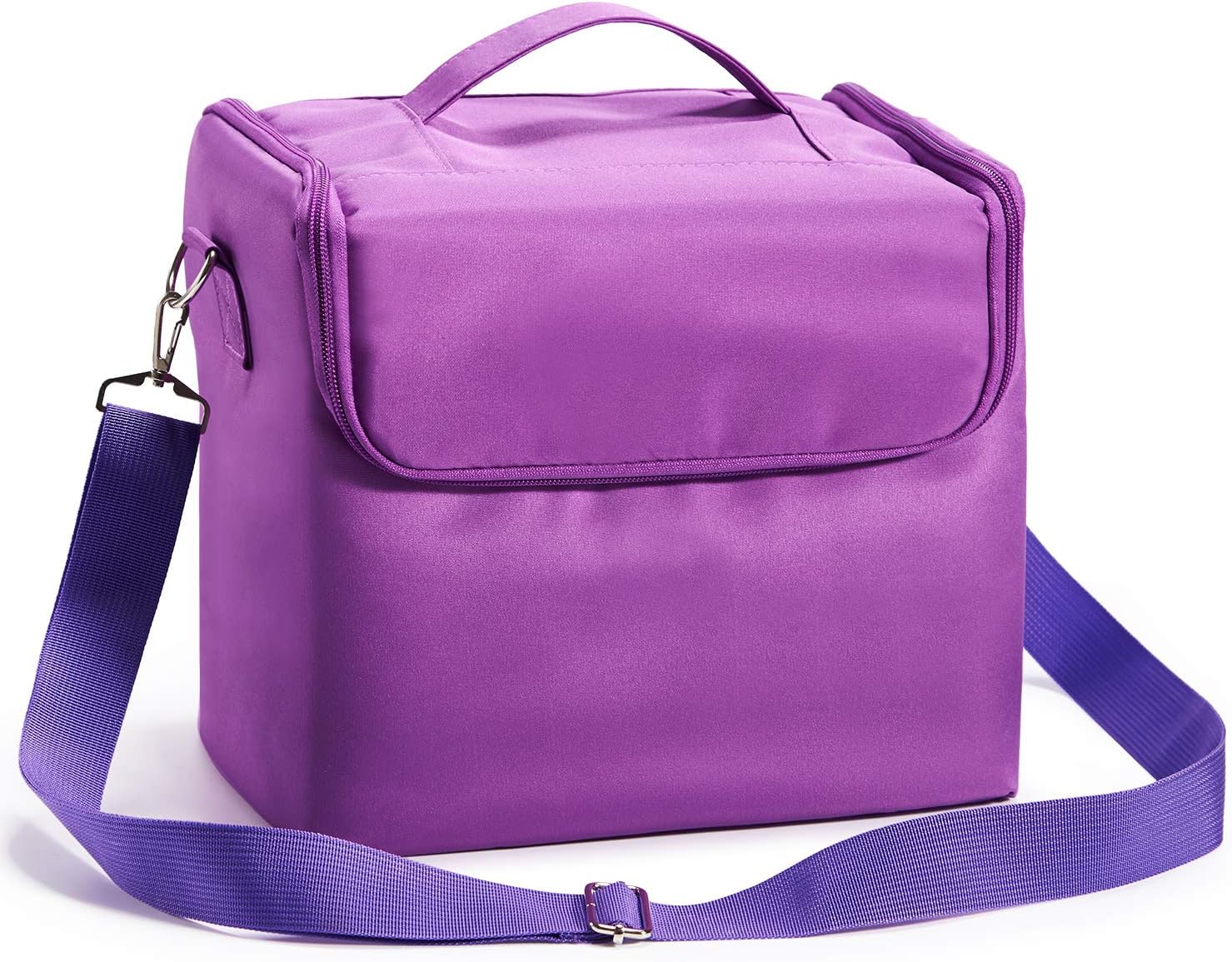 HSTBeauty Make up Nail Art Cosmetics Box Vanity Case Jewellery Storage Cases with Carry Strap Nylon Fabric Purple