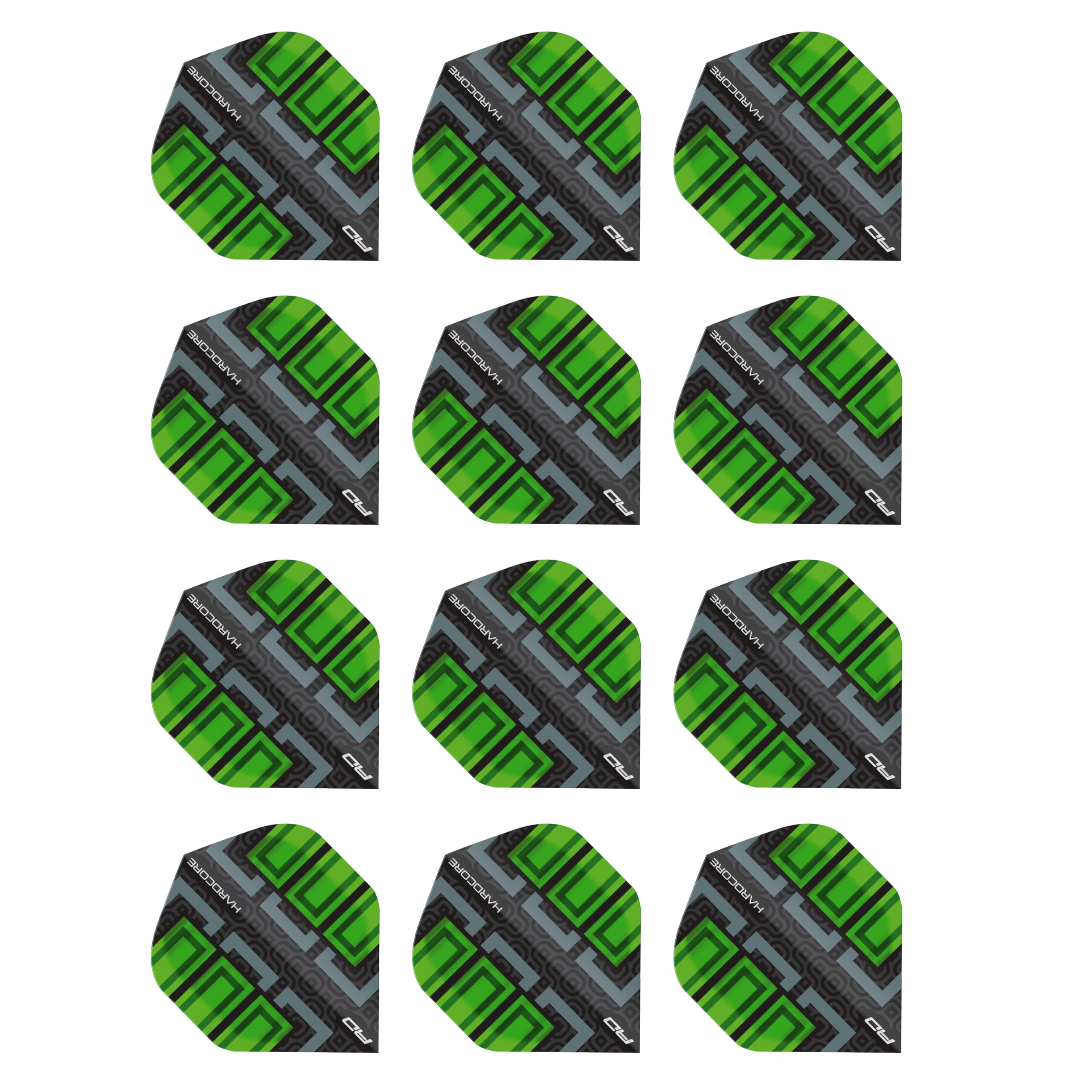 RED DRAGON Hardcore Radical Black & Green Blocks Dart Flights - 4 Sets Per Pack (12 Dart Flights in total)