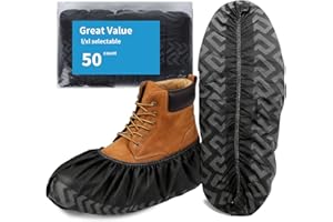 Mosmat Disposable Shoe Covers. 50 Pack (25 pairs) Black Non Slip Fabric Boot Covers Shoe Booties, One Size Fits Most Non Wove