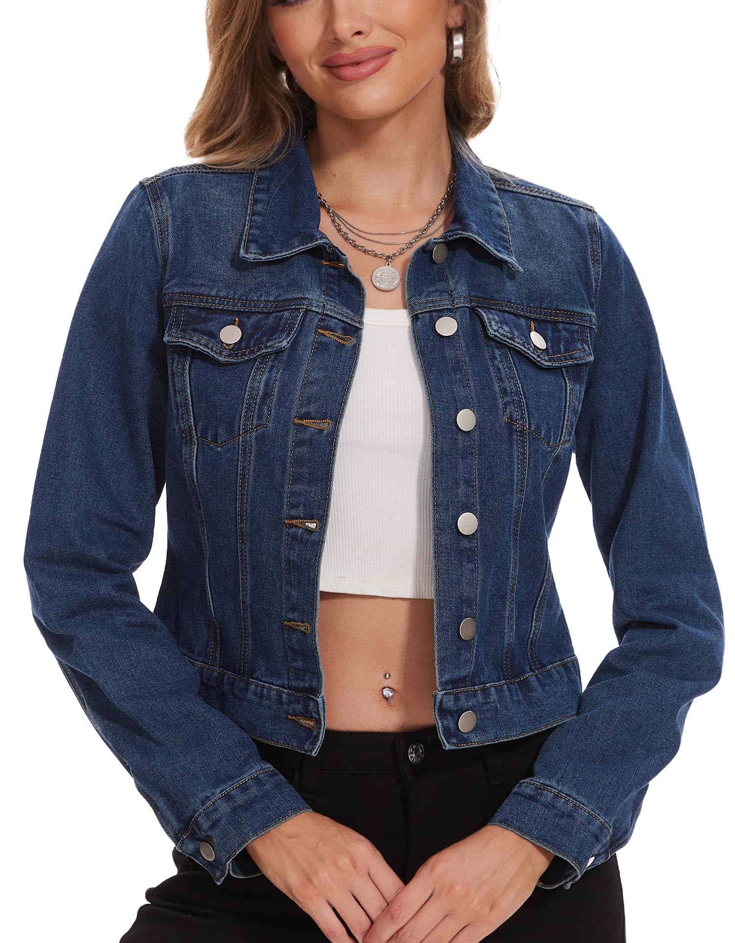 Andy & Natalie Giacca In Denim Oversize Donna - Blu, Maniche Lunghe, Con Bottoni E Tasche - Taglia S