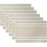 DII French Stripe Dining Table Collection Farmhouse Style Placemat Set, 13x19 Inches, Taupe/White, 6 Piece
