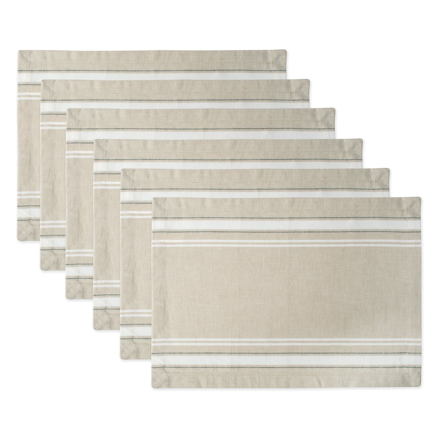 DII French Stripe Dining Table Collection Farmhouse Style Placemat Set, 13x19 Inches, Taupe/White, 6 Piece