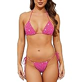 Oneheekini Sexy Bling Bikini for Women Sequin Sparkly Swimsuits Shiny String Crystal Rhinestones Thong Bikini