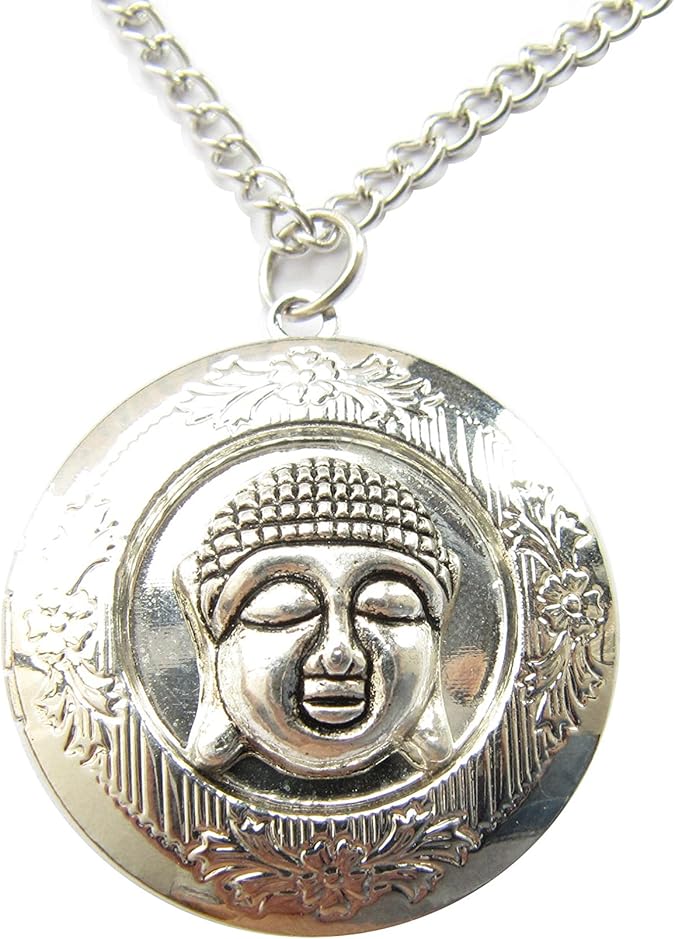 Buddha Locket Necklace, Buddha Charm Locket, Silver Happy
