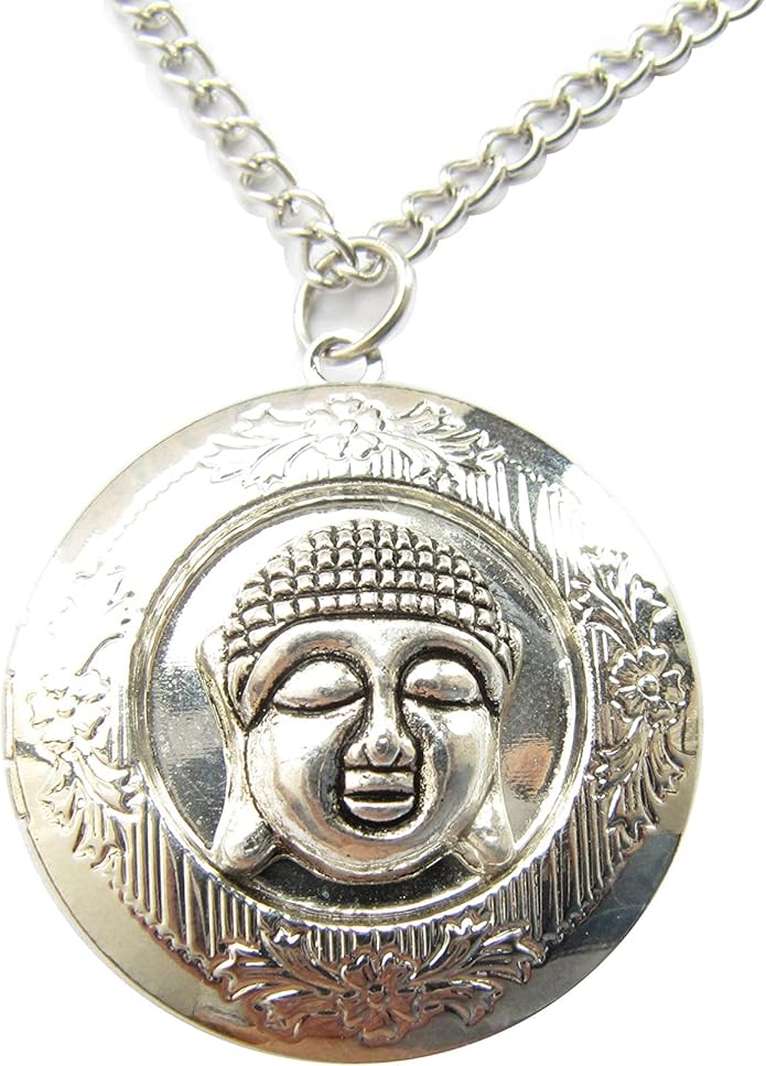 Buddha Locket Necklace, Buddha Charm Locket, Silver Happy