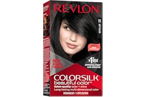 Revlon Colorsilk Beautiful Color Permanent Hair Color, Long-Lasting High-Definition Color, Shine & Silky Softness with 100% Gray Coverage, Ammonia Free, 011 Soft Black, 1 Pack