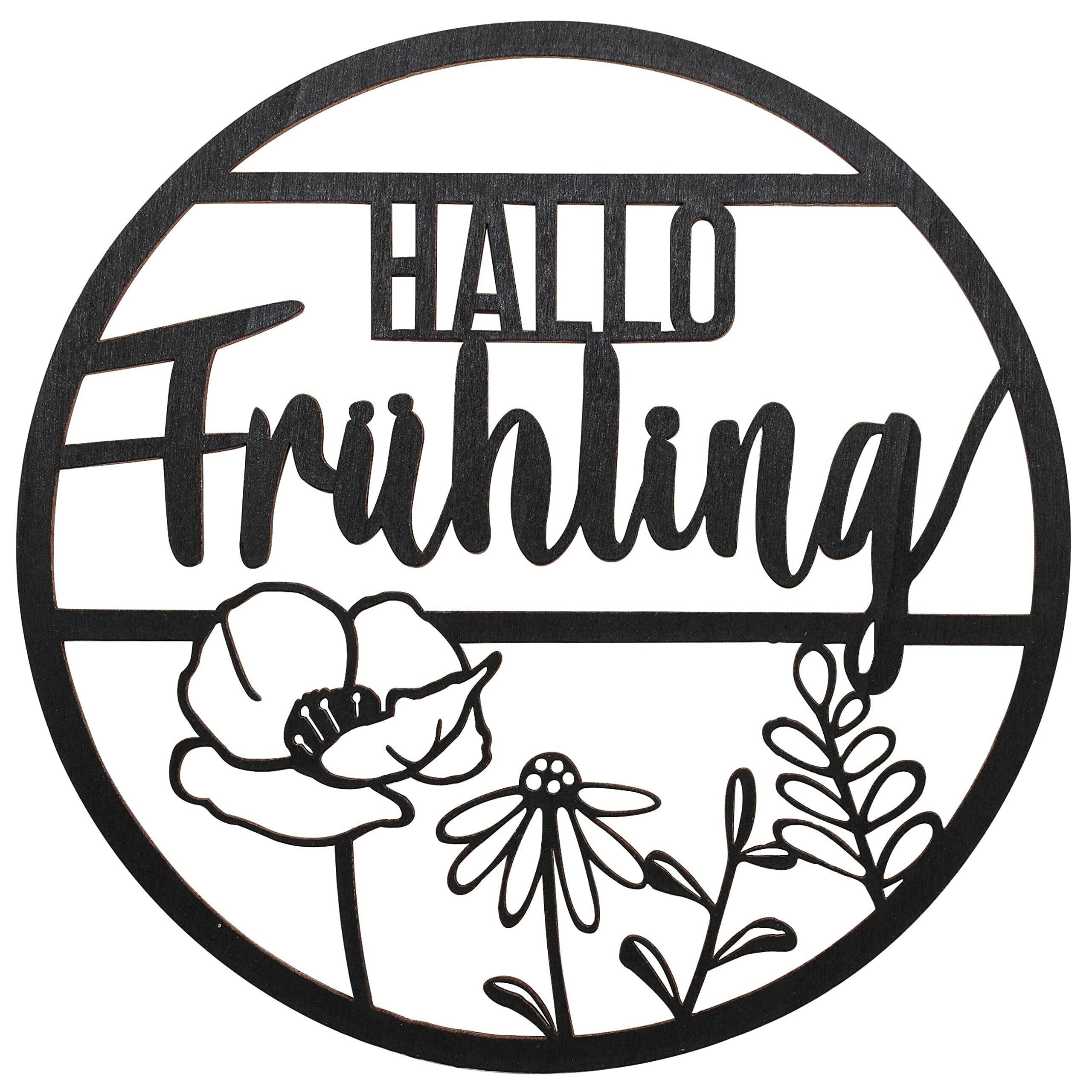 Papierdrachen Easter Wooden Ring - Easter Pendant Black - Reusable Easter Decoration 22 cm Diameter - Hello Spring - Flowers - Set of 3