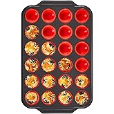 BRONYPRO Silicone Mini Muffin Pan with Metal Frame, Egg Bite Molds for Baking for Baking, Cupcake Pans 24 Regular Size, Muffin Tins Easy to Pop Nonstick Non Toxic Bakeware for Oven,Red