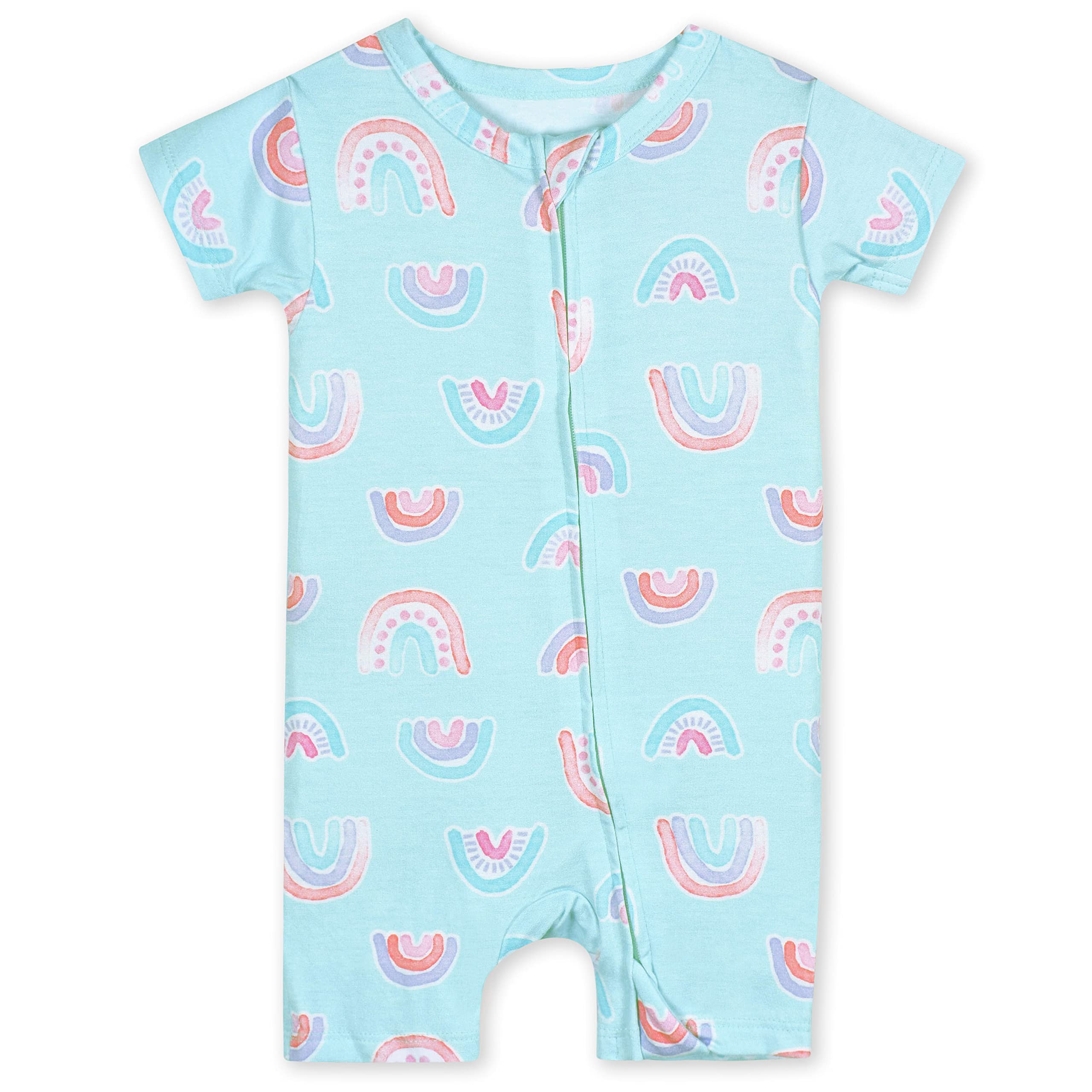 Photo 1 of Gerber Unisex Baby Buttery Soft Short Sleeve Romper with Viscose Made from Eucalyptus, Rainbow, 0-3 Months