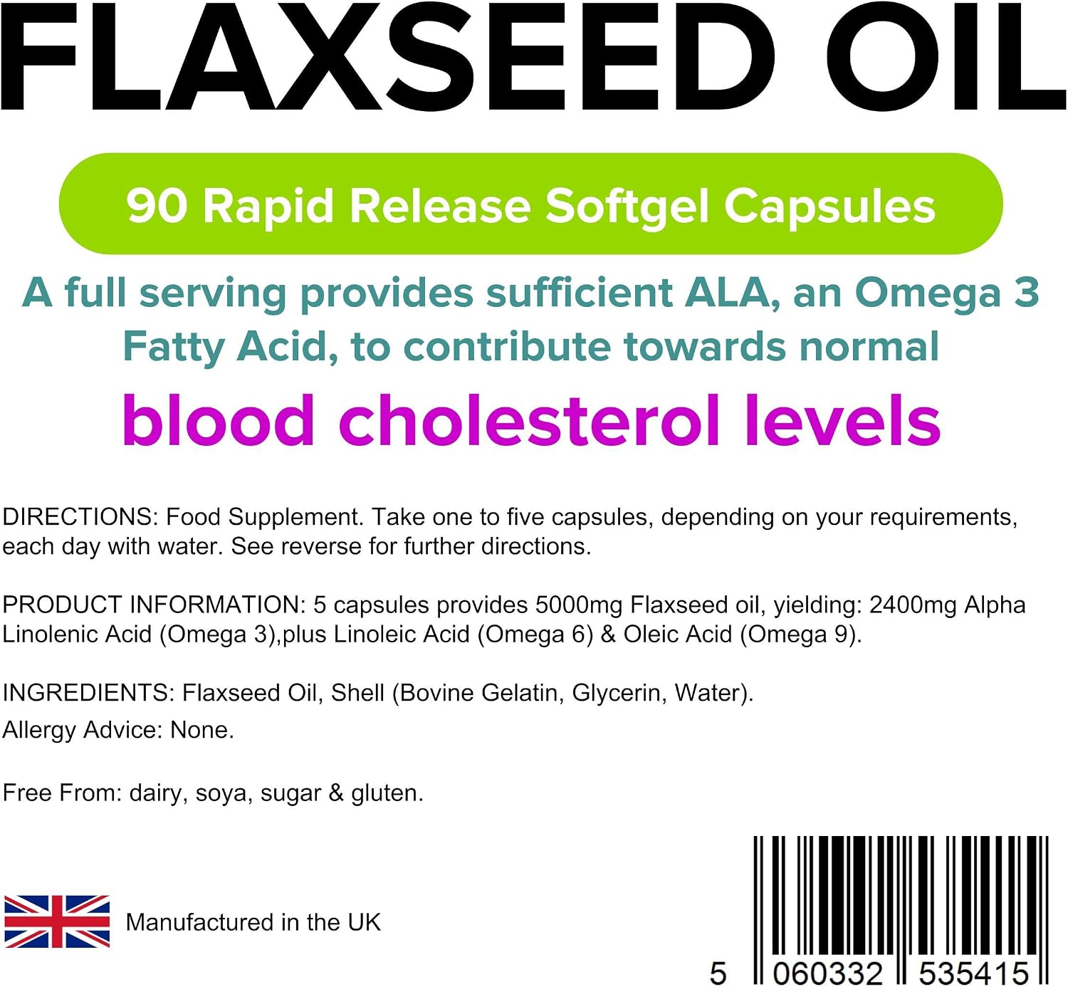 Lindens, Flaxseed Oil 1000mg, 90 Capsules, UK Made, Source of Omega 3 6 9, High in Alpha Linoleic Acid (ALA) - Image 4