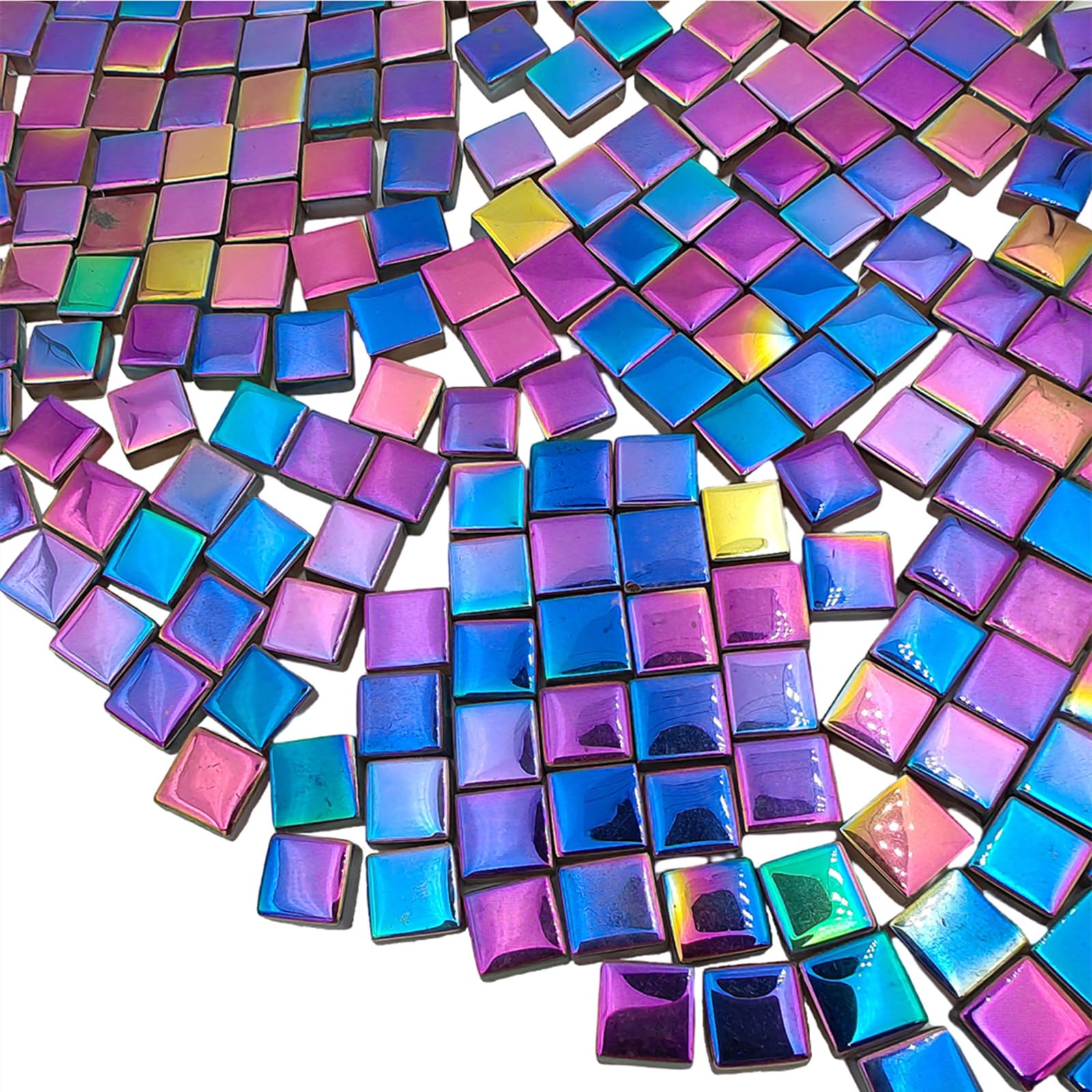 Photo 1 of 1.1lb Square Crystal Mosaic Tiles, Iridescent Mosaic Glass Tiles for Crafts, Mosaic Pieces DIY Hobbies Children Handmade Jewelry Art Decoration Gifts,525 Pieces (Rainbow)