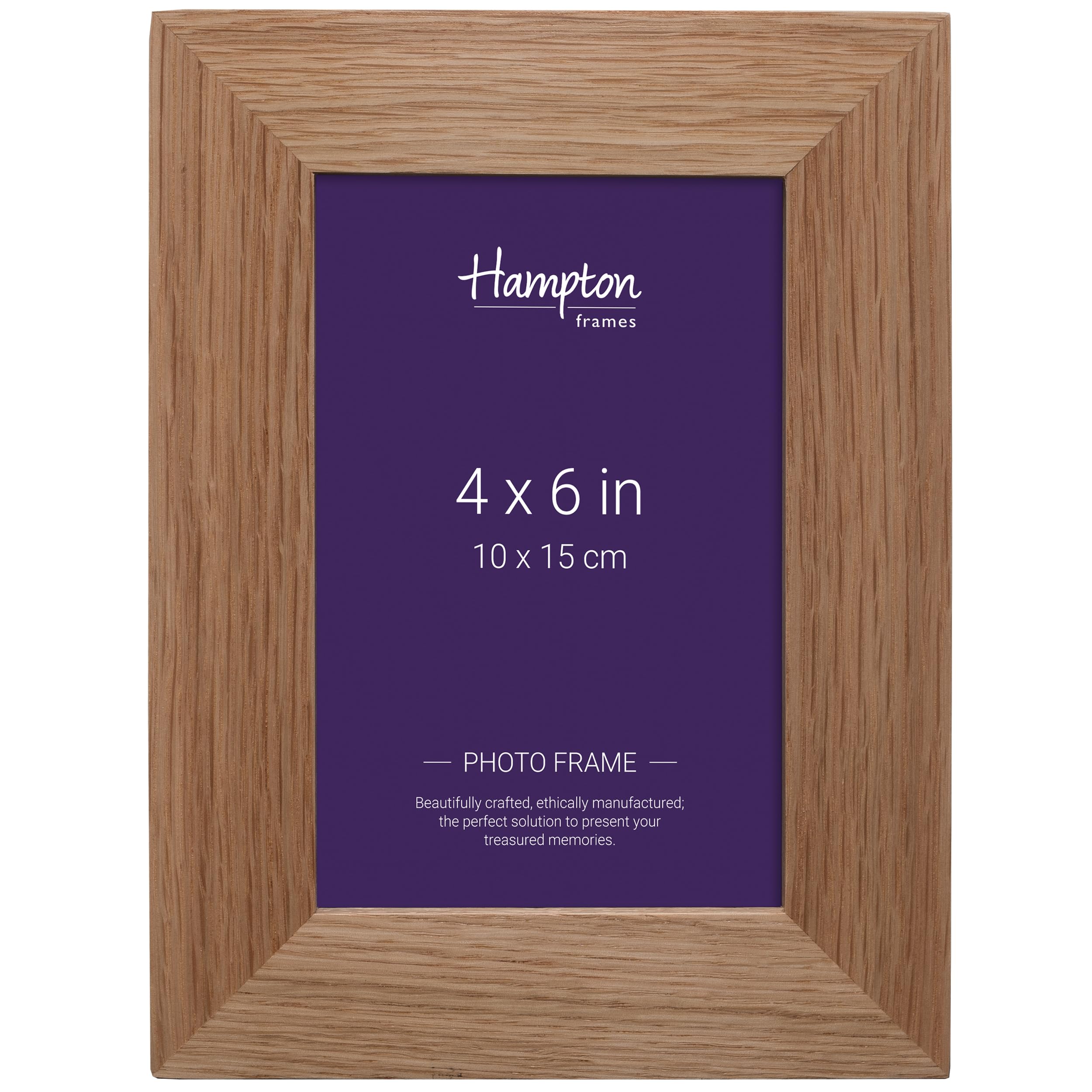 Hampton Frames | Photo Frame 4x6 (10x15cm), Solid Oak Wood, Natural | Wall Mount & Freestanding, Glass Front, Bridle Joint Corners | Display for Home Décor