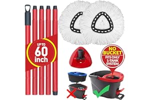 Twinko Max Spin Mop Replacement Kit without Bucket, Compatible with O-Cedar EasyWring 1-Tank System Triangle Microfiber Spin Mop, 60-Inch Combination Handle, 2 Microfiber Mop Head Refills, 1 Mop Base.