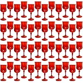 LEYIQU Plastic Wine Glasses, Plastic Goblets Vintage Style Cordial Drinking Glasses for Valentine’s Day, Wedding Reception, Grand Event Party Supplies (48, Red)