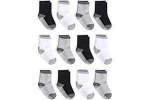 ZAPLES Baby Non Slip Grip Crew Socks with Anti Skid Soles for Infants Toddlers Kids Boys Girls