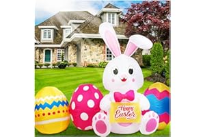 GUDELAK 6 FT Easter Inflatables Outdoor Decorations, Inflatable Bunny and Colorful Eggs Build-in 5 LEDs, Happy Easter Blow Up Yard Decorations for Home Holiday Party, Outdoor, Lawn, Garden