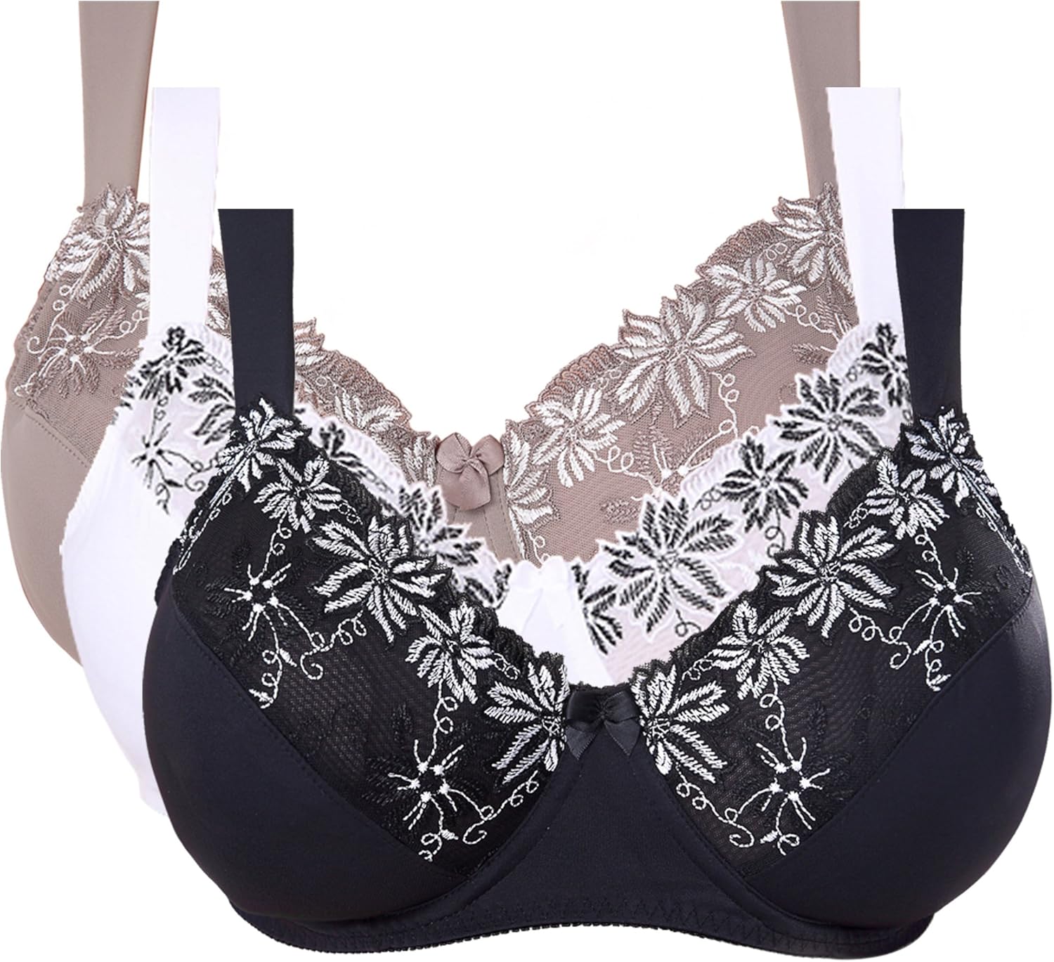 Curve Muse Plus Size Minimizer Underwire Unlined Bras with Embroidery Lace-3Pack at  Women’s Clothing store