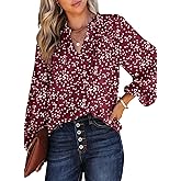 Dokotoo Women's Casual V Neck Alicia Floral Print Smocked Long Sleeve Chiffon Blouses Bohemian Top Shirts