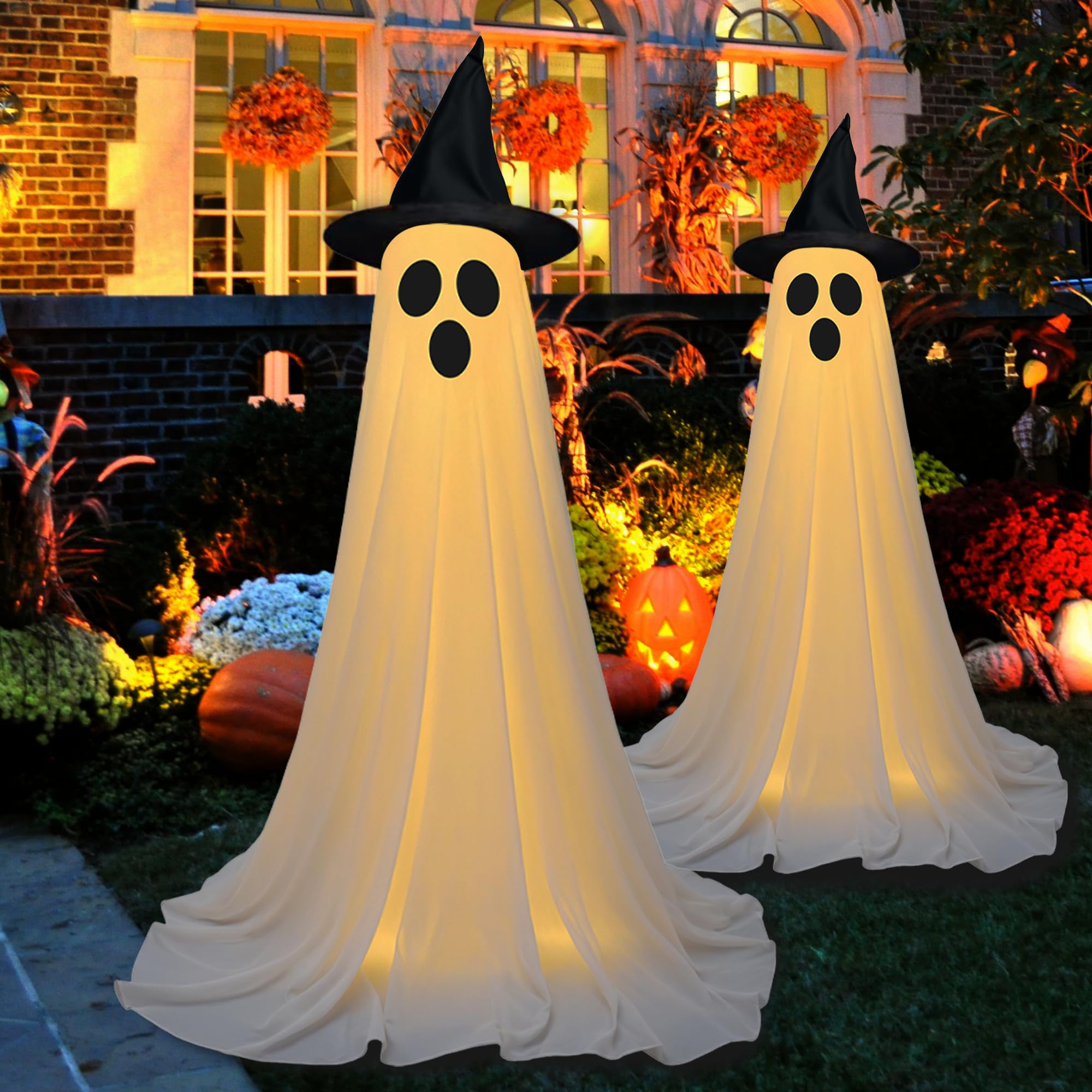 Photo 1 of 2Pcs Halloween Decorations Outdoor,Halloweens Party Decoration Indoor,Spooky Ghost with Remote Control String Lights,Halloween-Ghost Lights for Porches Yards Gardens Lawn
