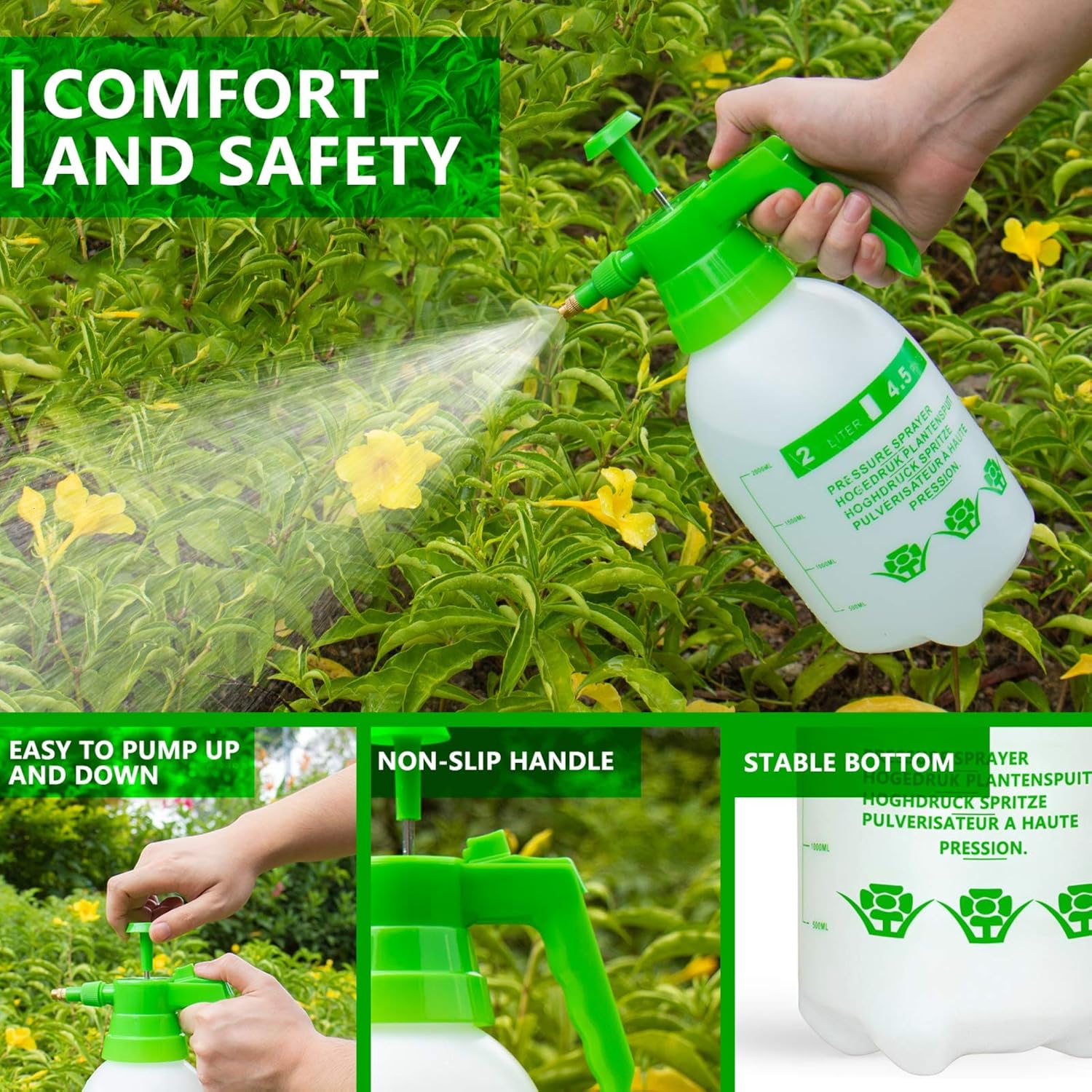 AQUEENLY Pump Sprayer, 68oz Hand Held Pump Pressure Garden Sprayer with Adjustable Nozzle for Lawn & Garden - Watering, Fertilizing, Home Cleaning and Car Washing - The Professional Hand Sprayer: Health & Personal Care