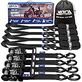 MOCA Black Heavy Duty Ratchet Tie Down Straps - 5200 Lbs Breaking Strength 1.6" x 8', Includes 4 Heavy Duty Ratchet Padded Handles & Coated Chromoly S Hooks & 4 Soft Loop Tie-Downs