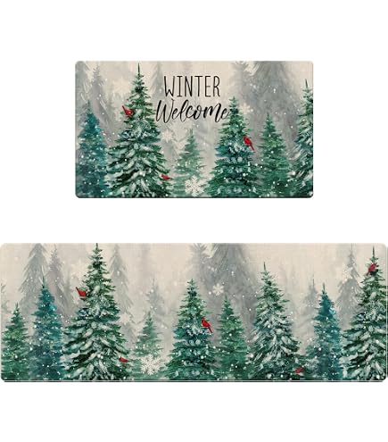 Tapis De Cuisine Noël CAROMIO Lot De 2 - Motif Sapin Et Flocons 40x60/120 Cm