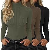 Velvelhall 3 Pack Women’s Ribbed Turtleneck Tops Long Sleeve Cotton Stretch Shirts Slim Fit Base Layer Undershirt Tees