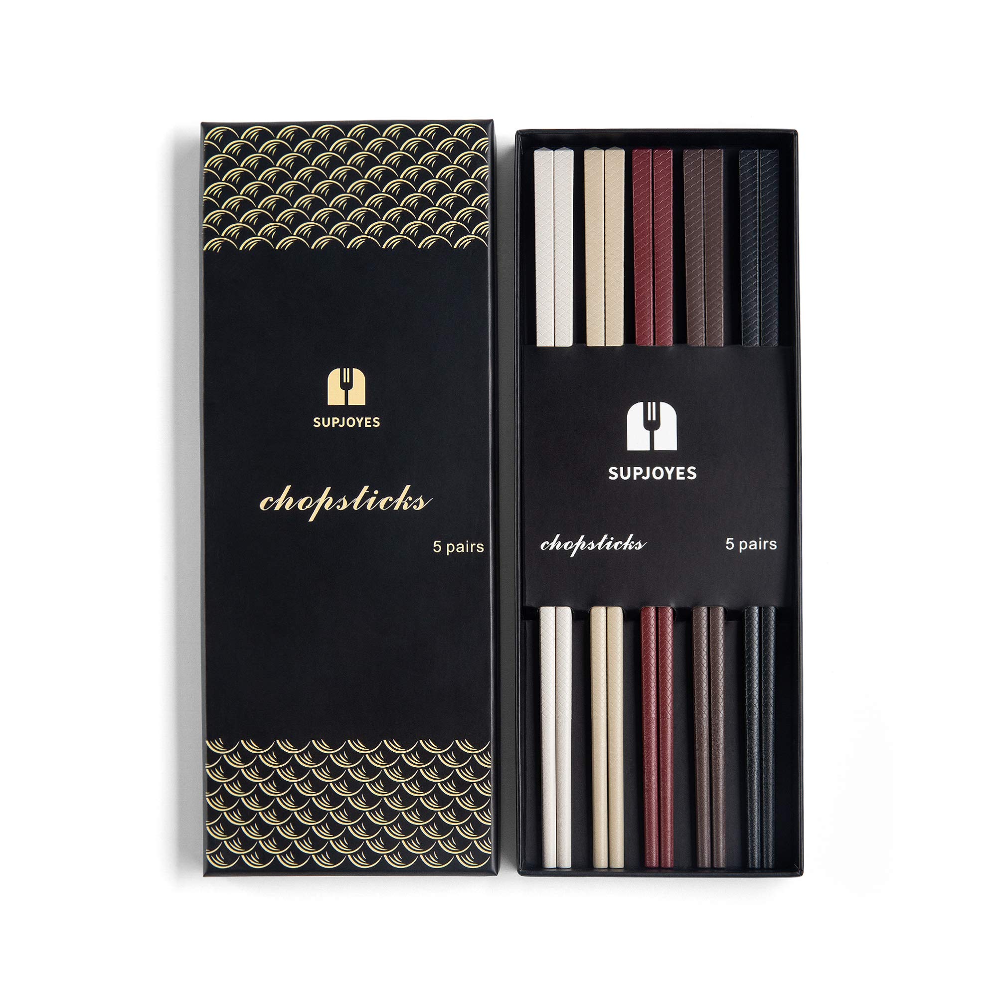 SUPJOYES Reusable Fiberglass Chopsticks: 5-Pairs Minimalist Multicolour Chopsticks, Dishwasher Safe, 24.6cm
