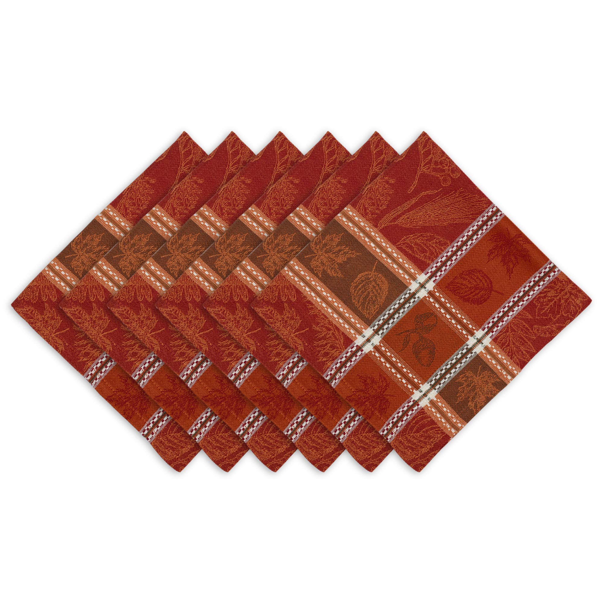 DII Thanksgiving Fall Table Décor Damask Cotton, Fabric, Wine Red Botanical, 20" x 20" (Set of 6)