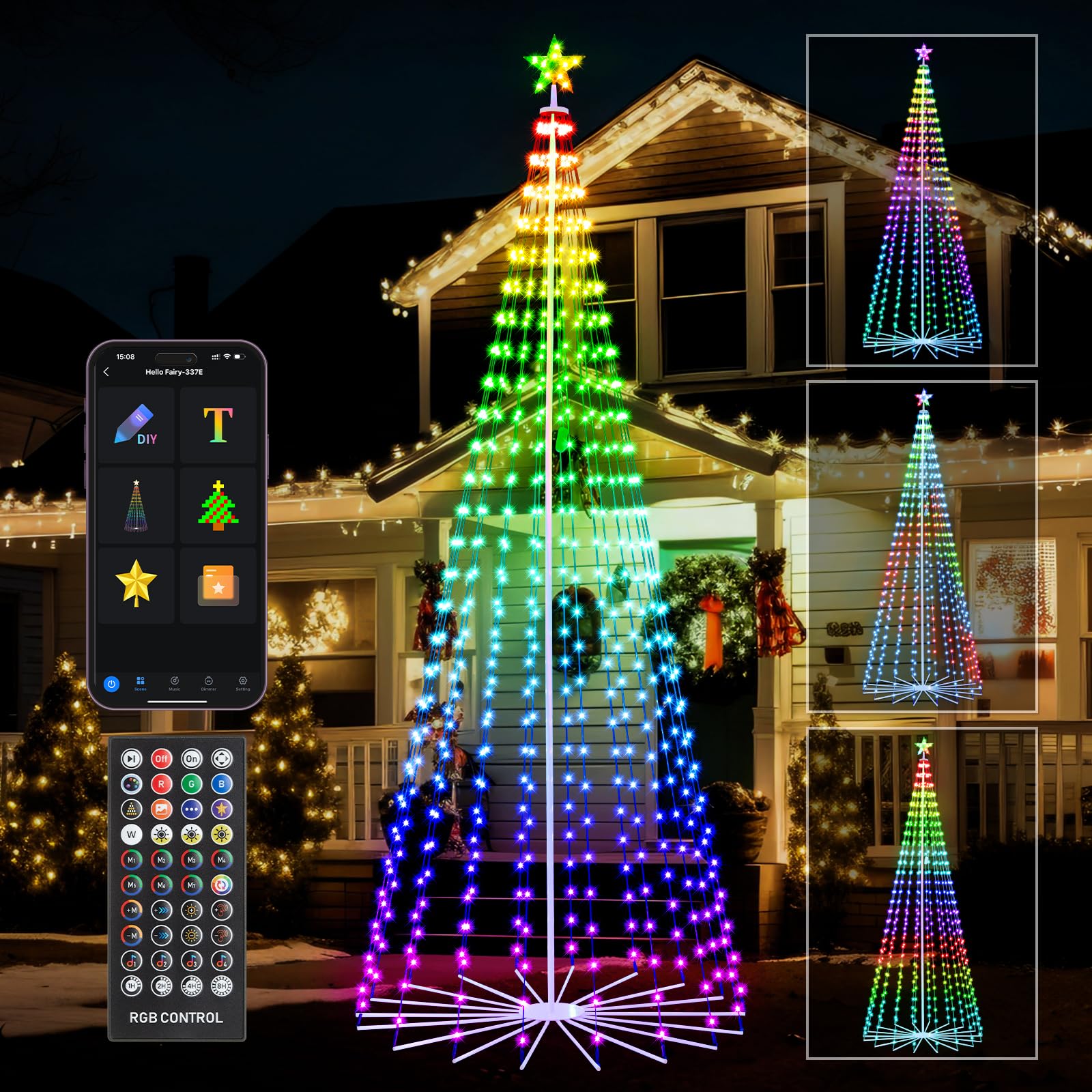 Photo 1 of 10FT Smart Christmas Tree Lights with App & Remote Control, 514 RGB Color Changing LED Cone Tree Lights, Music Sync, Custom Light Show, IP44 Waterproof Outdoor Decoration for Xmas, New Year, Parties