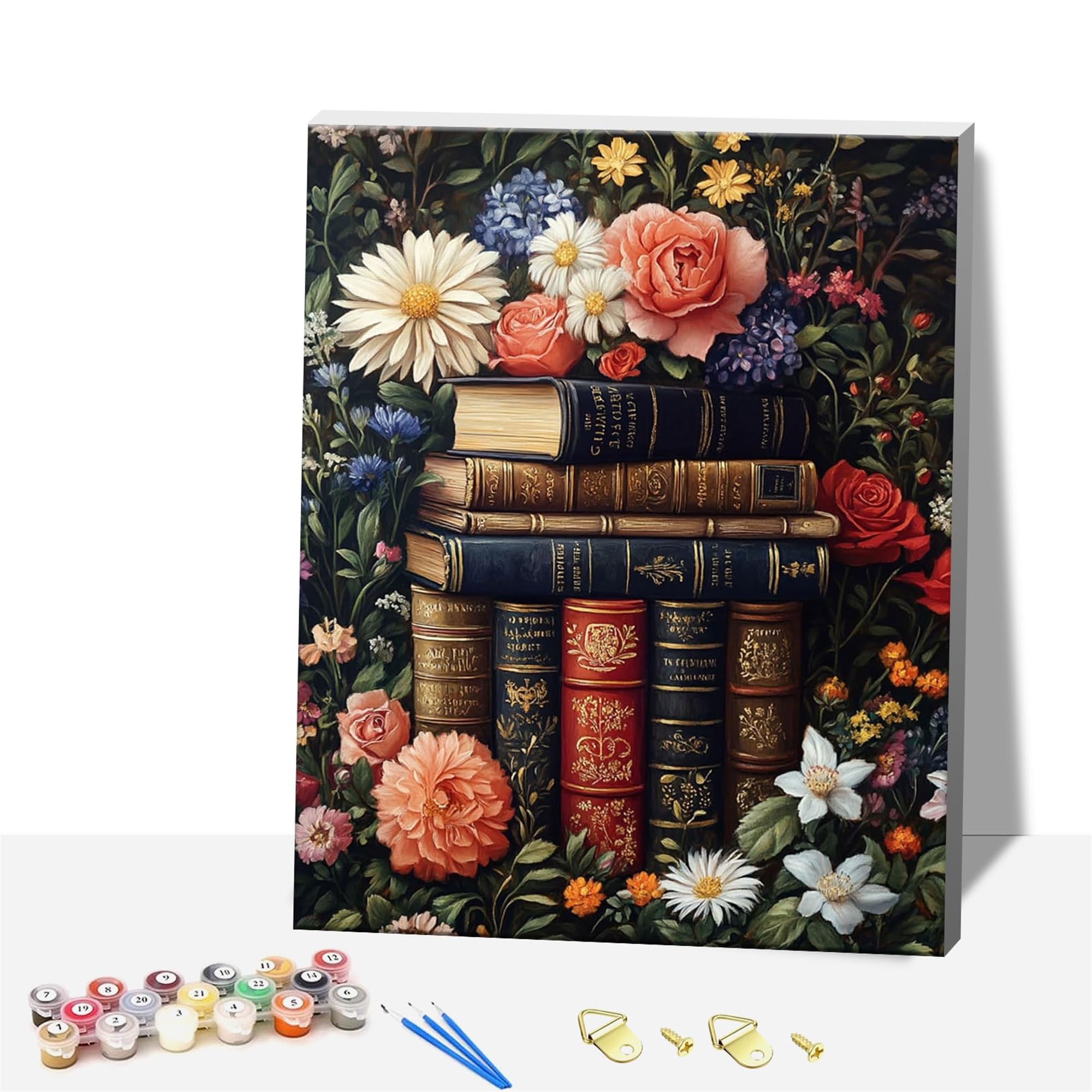 ZHOSOHO DIY Wooden Framed Paint by Numbers Kits for Adults,Painting Kit on Canvas, Color by Numbers Acrylic,Mini Adult Paint by Number for Home Wall Decor,Gifts (Books)