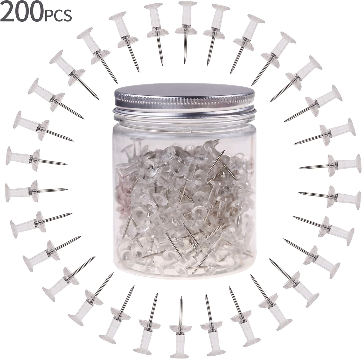 DIYASY 200 Count Clear Push Pins, Standard Clear Thumb