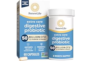 Renew Life Extra Care Digestive Probiotic Capsules, 50 Billion CFU Guaranteed, Daily Supplement Supports Immune, Digestive, Respiratory Health(1), L. Rhamnosus GG, Dairy, Soy and Gluten-Free, 60 Count