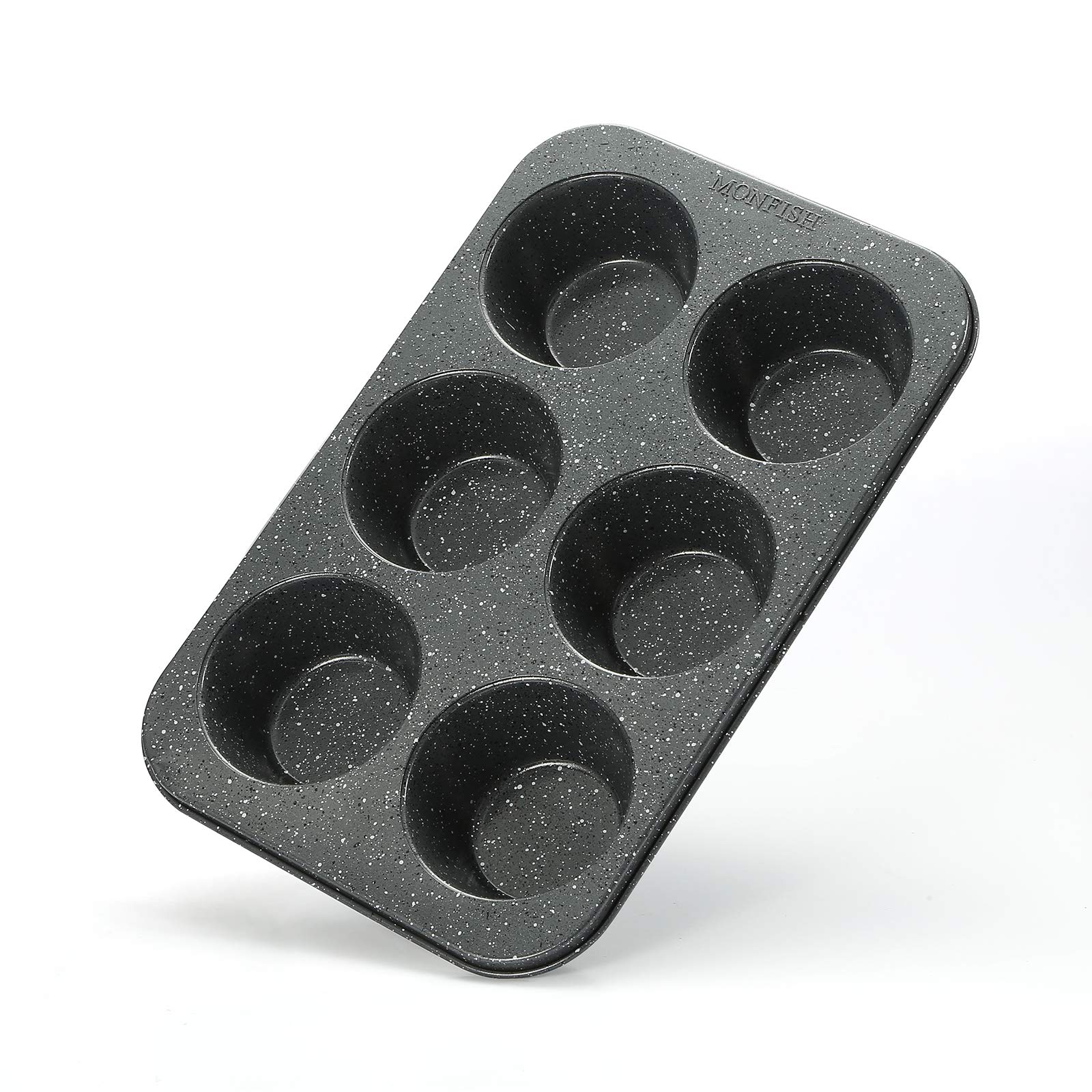 Monfish Jumbo muffin tin 6 cup muffin mold cupcake pan non stick black Granite Stone Finish 9cm cup muffin pan