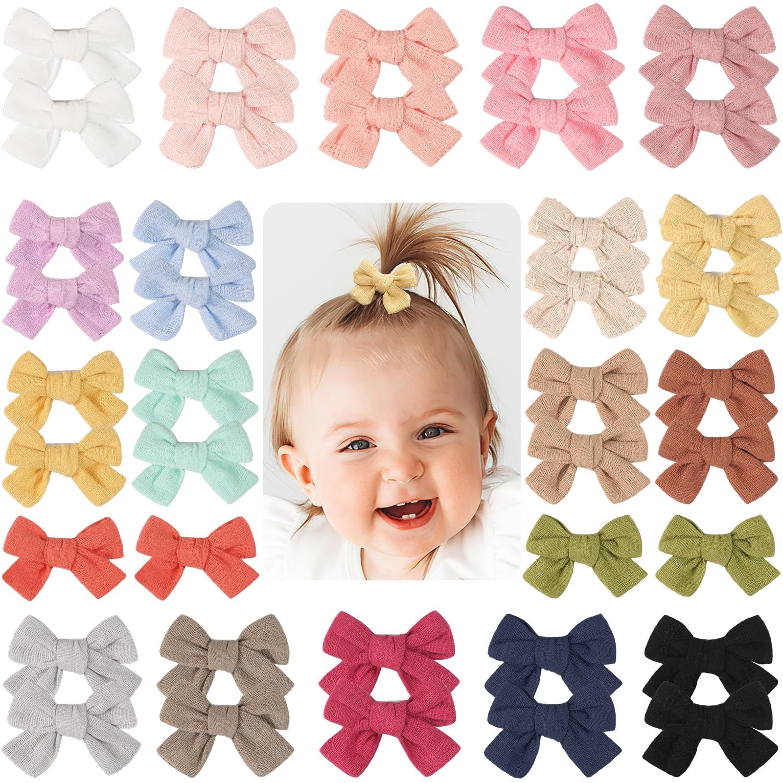 Photo 1 of JOYOYO Baby Bows Clips in 20 Colors,Cotton Linen Fabric Hair Bows Alligator Hair Clips Barrettes and Hair Accessories for Baby Girls,Toddlers,Kids