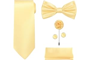 TIE G U STYLE TIE G 5pcs Tie Set in Gift BOX WHITE OR BLACK: Solid Color Necktie, Satin Bow Tie, Pocket Square, Lapel, Cuff Links